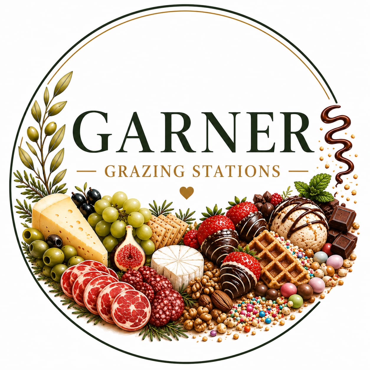 White wooden grazing cart filled with cheese, cured meats, crackers and grapes